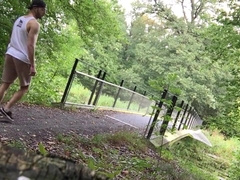 German guy nude outdoor jizm shot on bridge masturbate off