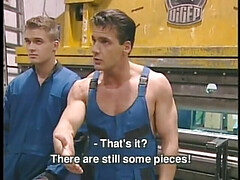 Factory coworkers slamming hard in homosexual threesome