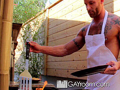 HD GayRoom - Muscle boy boinks friend after BBQ