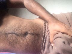 Hairy daddy big black cock masturbation on underwear