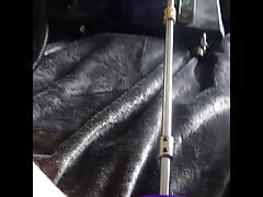 Purple dildo on the fuck machine and electric cock pump