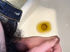 Pee with masturbation and cumshot in urinal