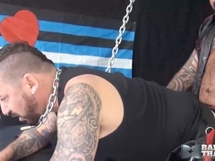 Marc Angelo barebacks hairy gay slave Adam Knocksville in BarebackThatHole video