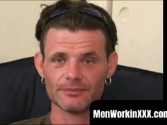 MenWorkinXXX.com - Bearded mary guy displays off tatts and milks his man sausage solo