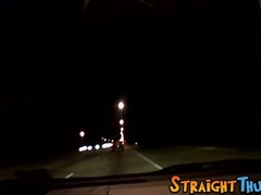 Young straight thug Billy jerks off and cums while driving