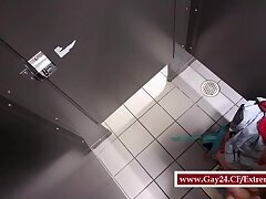 twink risky jerk off in public toilet