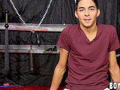 Pretty young Latino wanks off and ejaculates on his own face