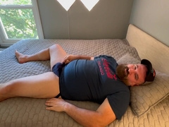 Hot Muscle Bear Works His Hard Cock And Cums On His Bed Sheets