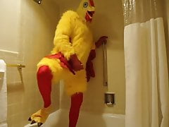 Chicken Costume With Spandex and Rubber Masturbating