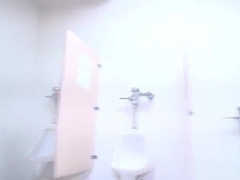 Guy riding fat cock in public toilet