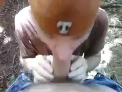 Twink blows big-cocked worker outdoors