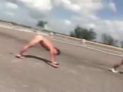 Naked college gay students work out in public