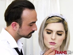 Blonde tgirl Ella Hollywood taboo hard fucked after blowjob