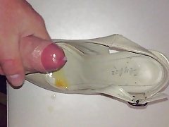 Cumming in Nude High Heel Peep toe Shoes