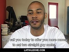 LatinLeche - Latino stud crams two cocks in his mouth