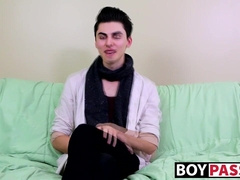 Interview leads to twink masturbating and using a big dildo