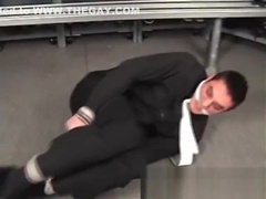 Hot Italian stud hogtied and cleave gagged.