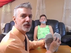 DILF Lecturer Kittles His Tied College girl