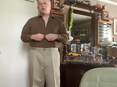 Daddy strips down to long dark socks and masturbates