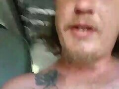Str8 Tatted Redneck With Mullet Jerks n Cums in Van on Cam