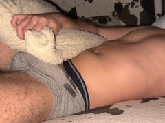 Man's loud moans humping pillow, talking dirty & cumming in underwear - Fap2it