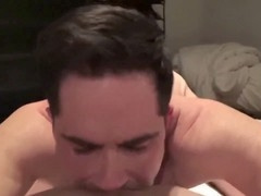 Smooth twunk with shaved cock gets rubbed hard by muscular man
