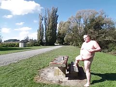 Fat man in a public place