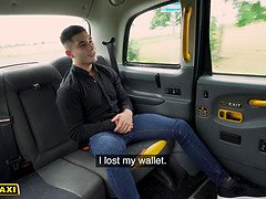 Blond taxi driver with massive tits fucks a younger guy to cure hangover