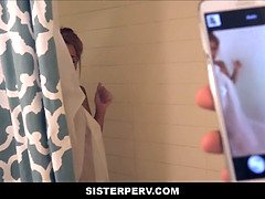 Holly Hendrix gets her petite Latina stepsister drilled after showering in POV