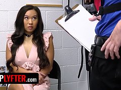 Kimmy Kim gets punished for stealing fake tits & gets a hot load in her mouth