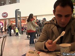 He picks up blonde skinny granny for play