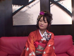 Chihiro Nitta removes her kimono as she gets toyed with