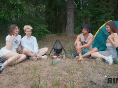 Rim4k. swap wives, mutual ass licking and anal nail in the woods