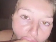 Blonde teen gives sloppy blowjob to BBC