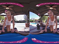 VR BANGERS Sexy blonde tennis player Nina Elle fucks outdoors with VR porn