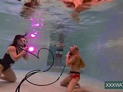 Super hot underwater girls strip and masturbate
