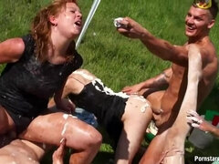 Cum-Covered Blonde's Outdoor Party Part 2