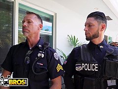 Honey Hayes gets her pussy stretched by two horny cops and a dirty rich guy in socks