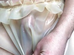 Playing with my COCK under frilled transparent LATEX PANTS