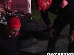 Two cops catch a punk and make him fuck them