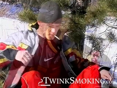 Uncut cock stroking and chainsmokin in the snow by lustful Roma