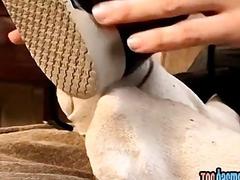 Attractive twink teases with his toes while stroking his schlong