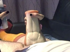 Furry guy strokes his hard cock while enjoying some solo fun