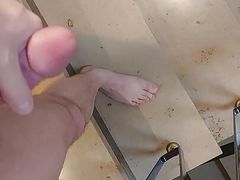 Jerking off on stairs with cockring and moaning