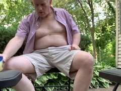Outdoor solo fun with an older guy getting off in the sun