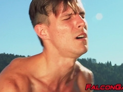 Pretty jock Alex Chandler moans while deepthroating big dick