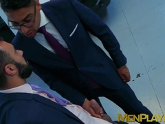 Elegant men bang each others asses after hard day at work