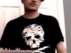 Amateur dude Larry struggles at keeping his cock hard