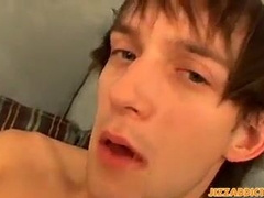 Naughty youngster Andy Kay tugging and nutting all over himself