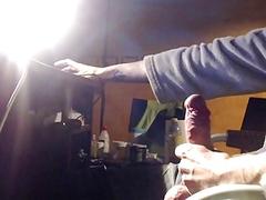 Webcam performer jerks his sizable chode